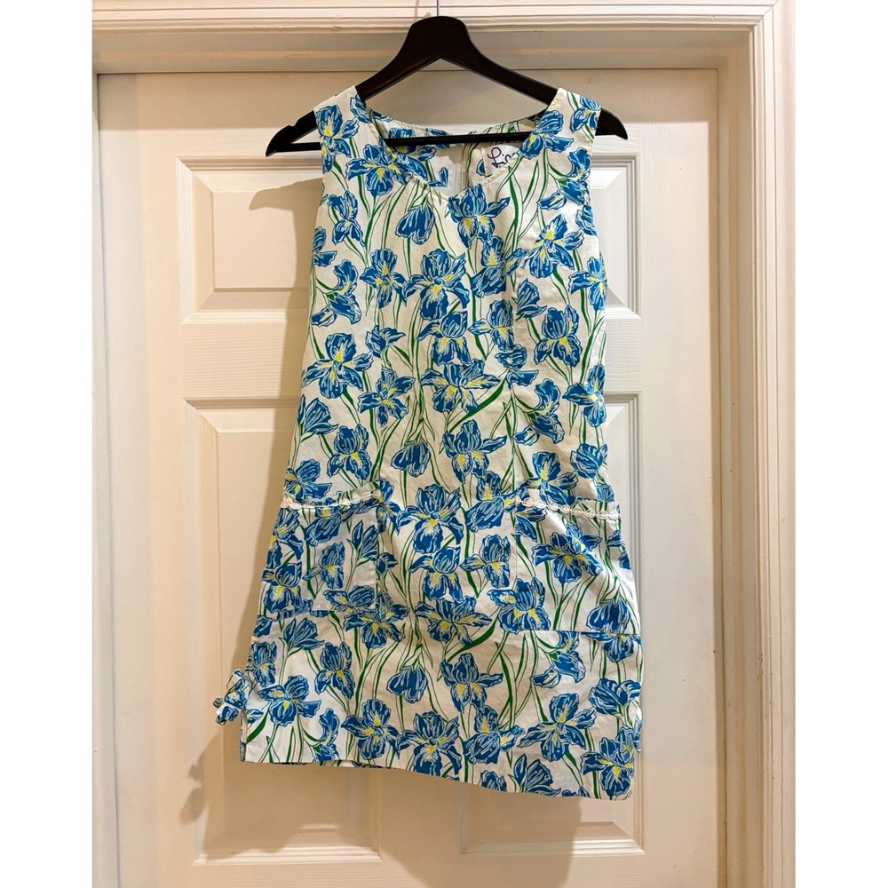 Lilly Pulitzer Floral Shift Dress Pockets Zip Cotton Scoop Neck Size 8
